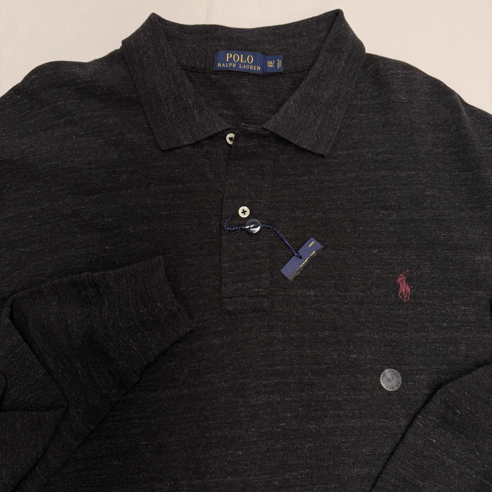 Ralph Lauren Polo Long Sleeve Mens Tall 2XLT Dark Gray Red Pony Cotton Golf