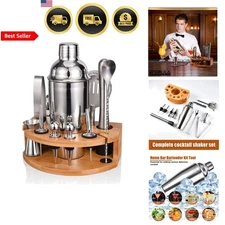 Cocktail Shaker Set with Bamboo Stand 12 pcs Professional Bar Tool Kit for Mi...