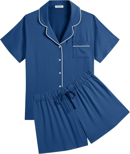 Women Pajamas Set Soft Classic Bride Pjs Comfy Short Sleeve Sleepwear Loungewear - Foto 4 di 70