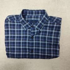 David Donahue Shirt Mens XL Blue Plaid Button Up Long Sleeve Cotton Casual Dress