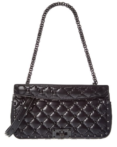 Valentino Rockstud Quilted Leather Shoulder Bag Women's Black