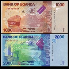 UGANDA Set 2 pcs 1000 2000 Shillings 2017-2021 Uncirculated