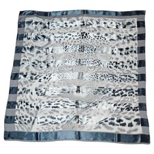 Leopard Face 40" x 40" Square Scarf Cat Animal Print Made In Korea Blue Silver
