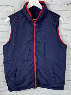 LANDS  END Youth Size 18/20 Down Puffer Full Zip Vest Red Navy Mock Neck