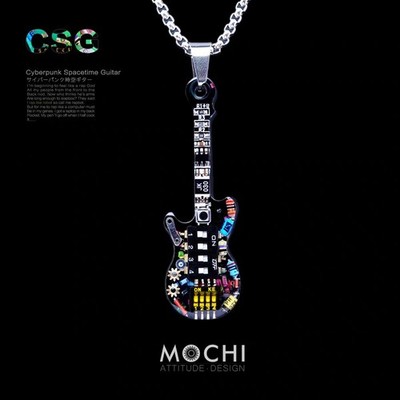 MOCHI Original Cyberpunk Guitar Necklace Hip Hop Pendant Keychain Gift