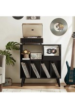 Black Freestanding Vinyl Record Storage Cabinet w/ Display Area, 4 Compartments