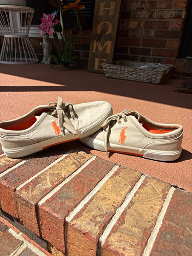 Polo Ralph Lauren Faxon Low Men’s Canvas Lace-Up Sneaker Beige/Orange US 12D