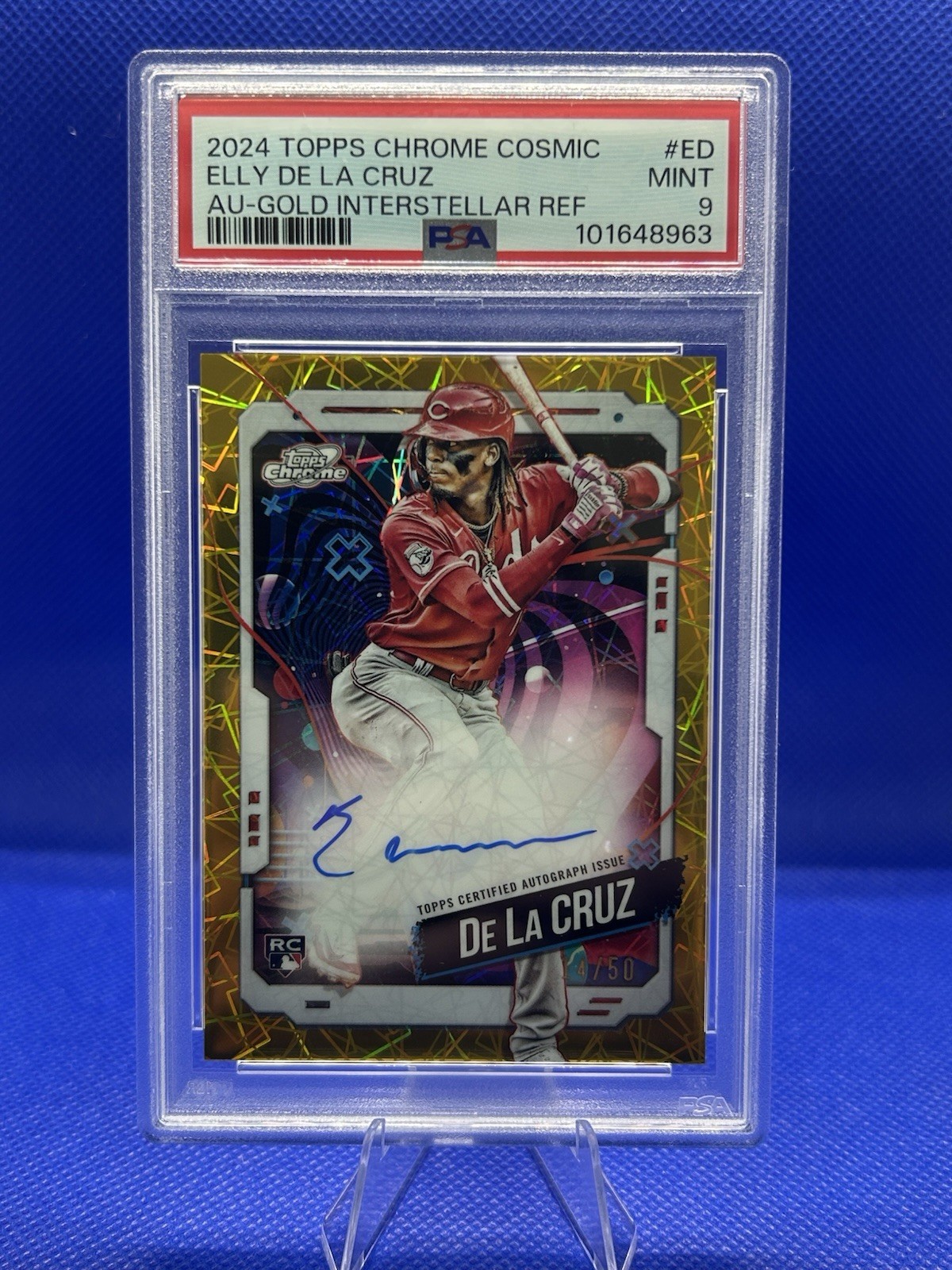 2024 Topps Chrome Cosmic Elly De La Cruz Gold Refractor RC Auto /50 PSA 9