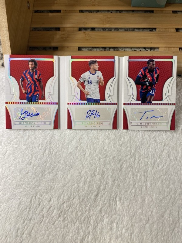 2022 National Treasures Soccer Triple Auto Booklets Busio, Pepi, Weah /49 USMNT