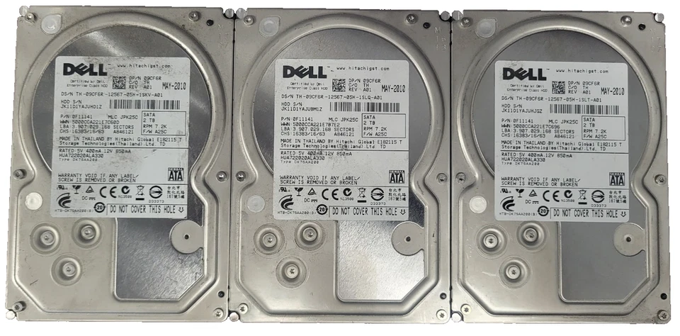 (Lot of 3) Hitachi Dell 2TB 7.2K 3.5" SATA HDD HUA722020ALA330 0F11141 9CF6R #73 - Image 2 of 3