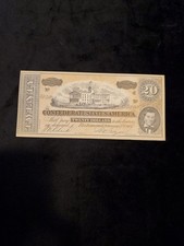Confederate States of America $20 Confederate Currency  facsimile NEAR MINT