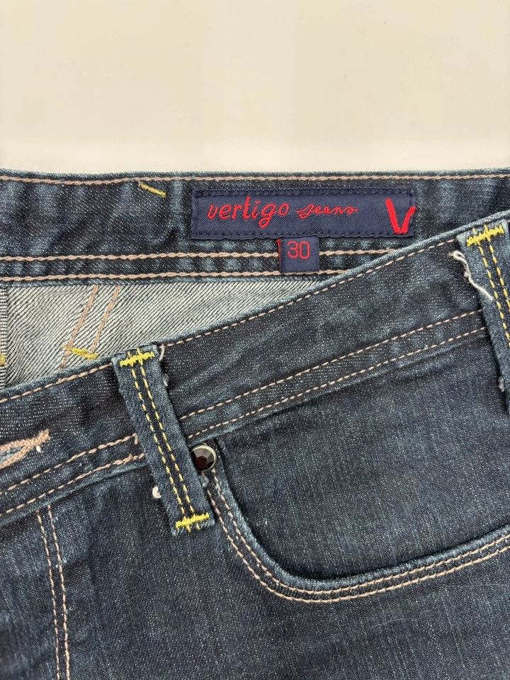 Pantalones de mezclilla para mujer Vertigo Paris talla 30 lavado oscuro elástico bordado bolsillo Foto 2 de 4