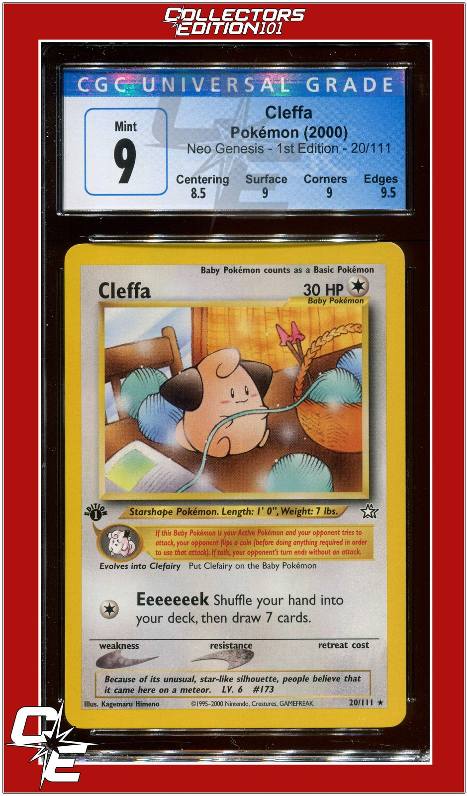 Neo Genesis 20 Cleffa 1st Edition CGC 9 - Subgrades