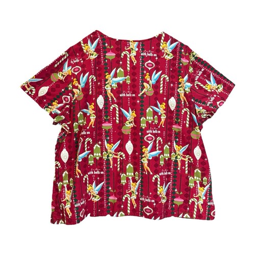 Disney Women’s Tinkerbell Scrub Top V-neck with Pockets Sz 3X Black Christmas - Picture 5 of 8