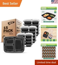 Meal Prep Containers 15 Pack 3 Compartments Airtight Stackable Food Storage