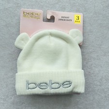 Bebe Baby Girls 3-Pack Knit Beanie Hats Pink Purple Ivory NWT NEW