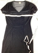 Candy Black Stretch Velvet Short Sleeve Dress Size 14 Vintage 480x