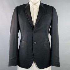 BURBERRY PRORSUM Size 44 Black Wool Notch Lapel Tuxedo Sport Coat