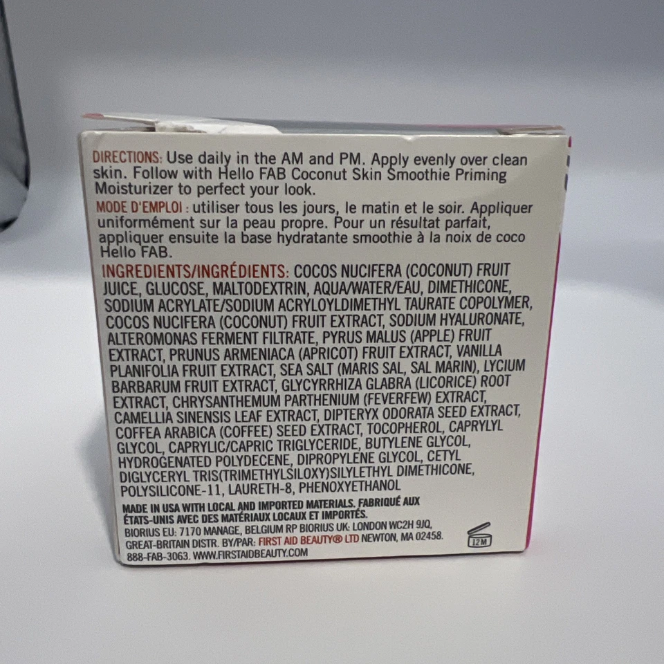 Crema de agua de coco First Aid Beauty Hello FAB 1,7 fl oz nueva en caja hidratación facial NUEVO Foto 4 de 4
