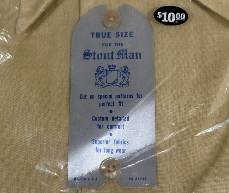 Vintage 1960s “Stout Man” Fit-All Big Men’s Shop Dress Shirt 17½-St USA NOS - Image 2 of 4
