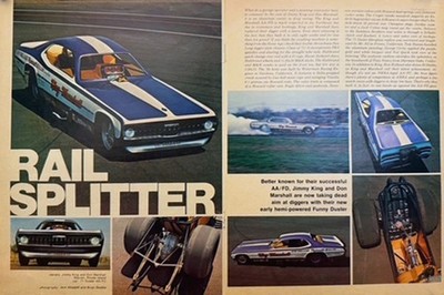 VRHTF NHRA 70'S ''AWESOME KING & MARSHALL DUSTER FUNNY CAR'' MAGAZINE CENTERSPREAD