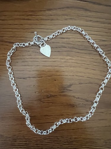 Sterling Silver Heart Charm Toggle Rolo Chain Necklace 18 In Engravable Vintage