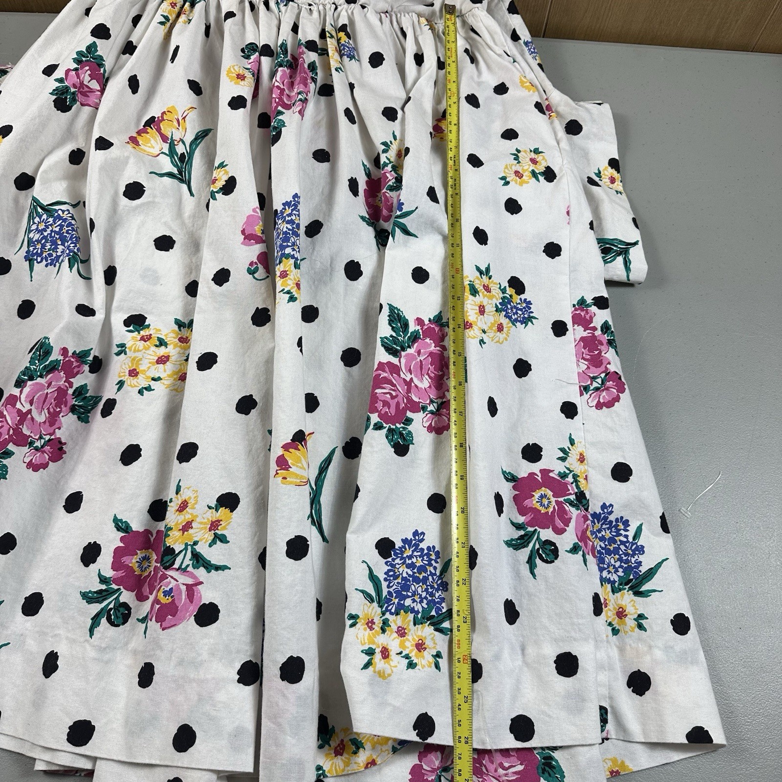 Vtg SL Fashions Dress Size 16 XL Polka Dot Flower Floral Garden Party 80s 90s