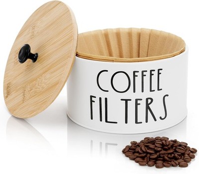 Coffee Filter Holder with Lid, Metal Round Coffee Filters Storage Container,
