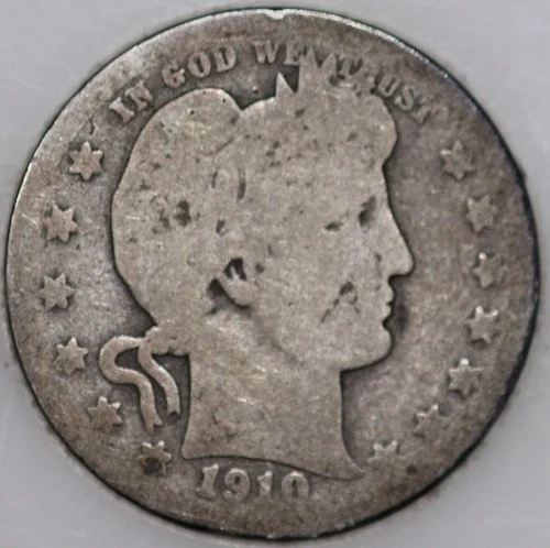 * 1910-D Barber Quarter, 90% Silver Over 100 years Old As Shown