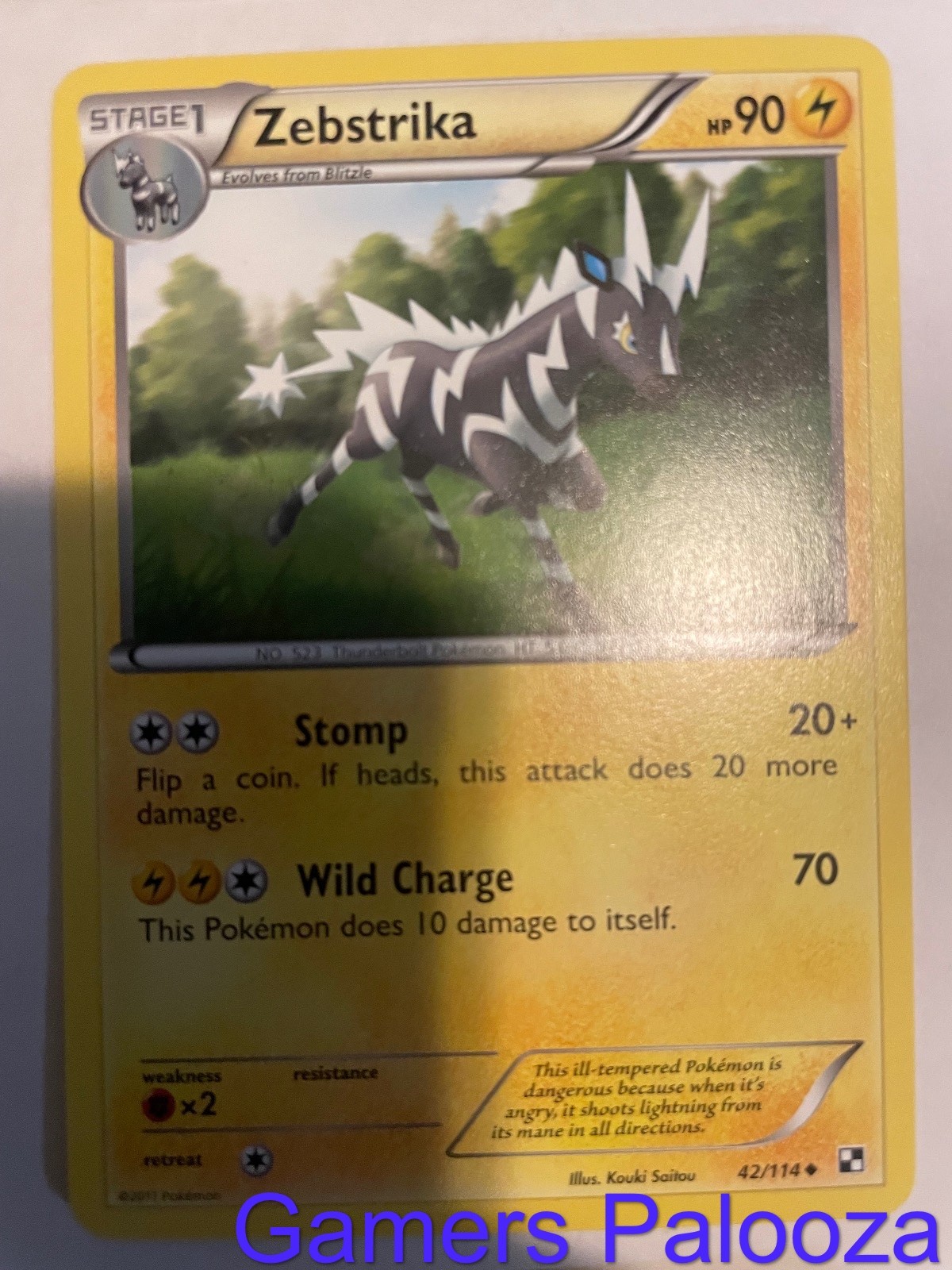 Zebstrika 42/114 Uncommon Black & White Pokemon Reverse Holo Near Mint