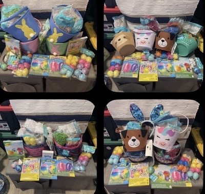 Easter Goodies: 4 Basket Treat Bags 24 Plastic Eggs 4 Egg Dyes 10 Bags GrassREAD