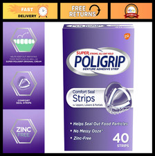 Denture Adhesive Strips for Comfort & Seal, 40 Count - Pack of 5, Strong Hold