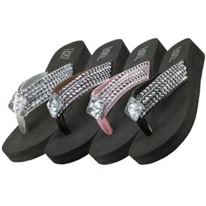 Black Wedge Women's Comfort Crystal Rhinestone Bling Flip Flop Sandals Platform | eBay