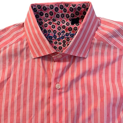 Robert Graham Pink Striped Flip Cuff Music Note Jacquard Embroidery Medium