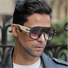 Trendy Sunglasses Oversized Black Lens Shield Flat Sibgle Lens Street Wear Style