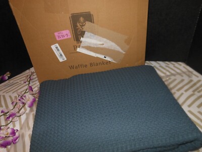 PHF 100% Cotton Waffle Weave Blanket Twin Size 66''x90''  Navy ~ Soft Lightweight