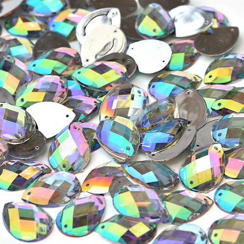 Flat Back Faceted Teardrop Pear Rhinestone Sew On Bead Diamante Gems - Picture 3 of 35