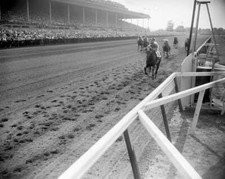 Jockey Eddie Arcaro drives Bold Ruler to five-length triumph over  .. Old Photo