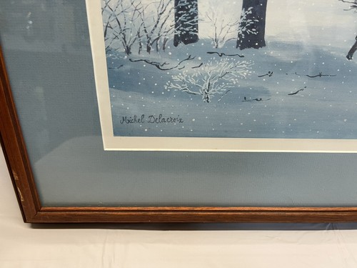 Impresión litográfica francesa Michel Delacroix escena invierno mano - Imagen 4 de 6