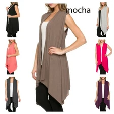 WOMEN OPEN FRONT CARDIGAN VEST SHAWL COLLAR TUNIC SLEEVELESS TOP S-3XL