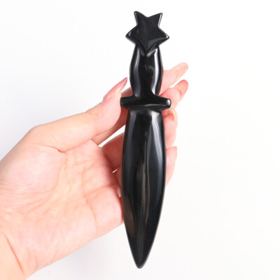 6'' 1PC Natural Carved Obsidian Dagger Quartz Crystal Figurines Reiki Gem Skull