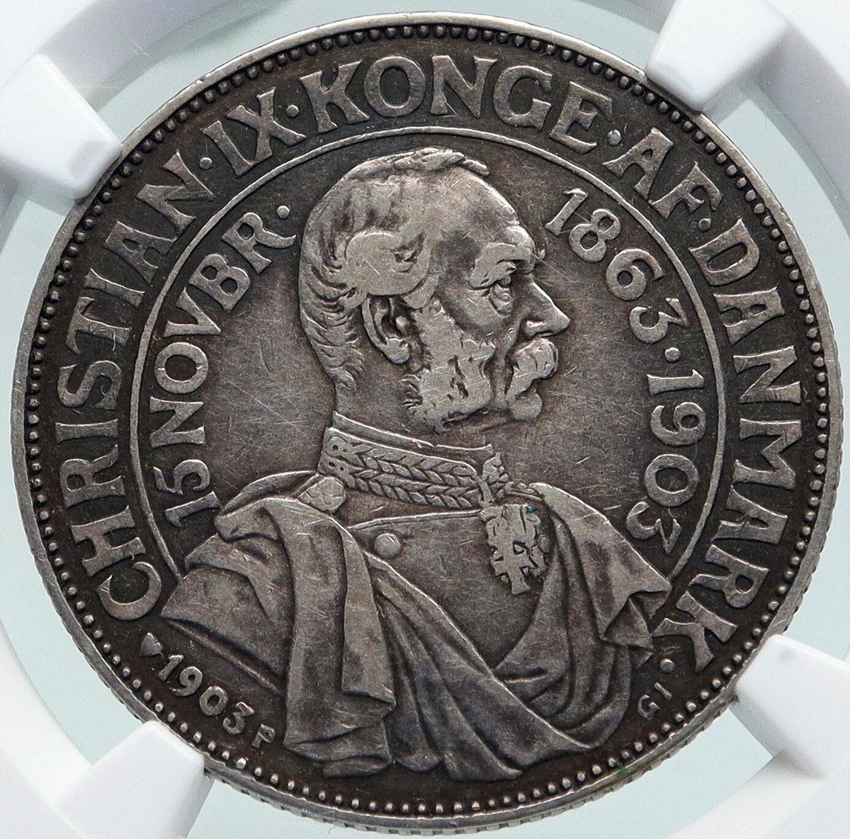 1903 DENMARK King Christian IX 25th Anniversary Silver 2 Kroner