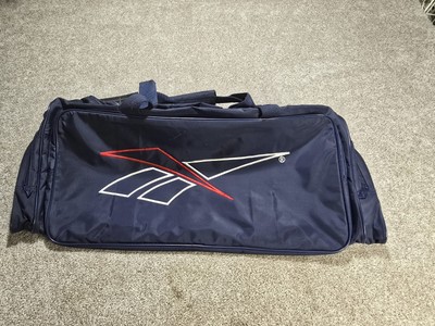 Vintage REEBOK Navy Blue Nylon Duffle Gym Carry-On Luggage Bag 29  End Pockets
