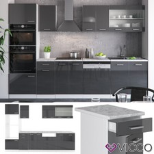 Meuble de cuisine bloc cuisine cuisine équipée R-Line 300 cm anthracite brillant