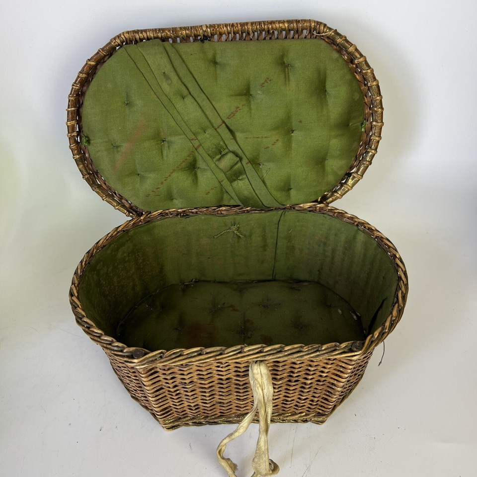 Vintage Wicker Sewing Needlework Basket eBay