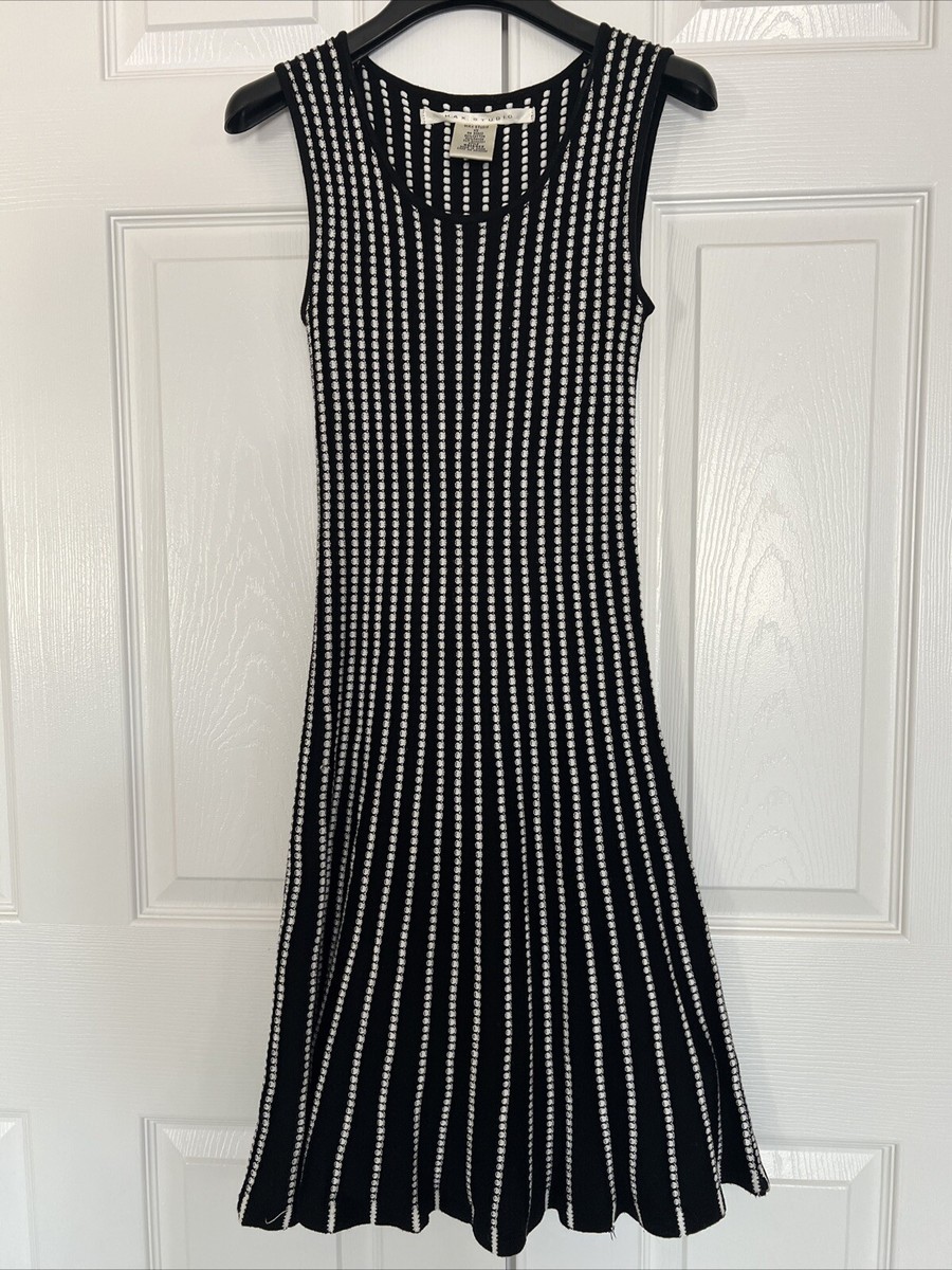 black and white knit midi dress Max Studio Sleeveless Soft Grid Striped XS Simkhai