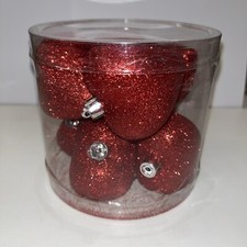 Valentines Day Glittered Heart 3"x2" Ornaments 8pcs Container Brand New Open Box