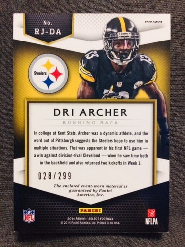 2014 Panini Select Dri Archer Rookie RC Jersey Relic Prizm Parallel /299 Rare - Picture 2 of 2
