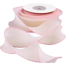 About 2 Inch Pink Sheer Wired Ribbon Organza Chiffon Ribbon Pastel Candy Colo...