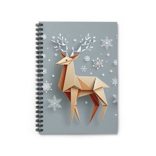 Winter Themed Origami Reindeer Spiral Notebook - Ruled Line, Christmas Journal.